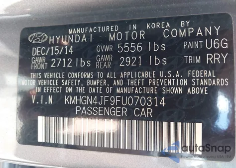 2015 Hyundai Genesis 5.0 from USA, damaged, VIN KMHGN4JF9FU070314